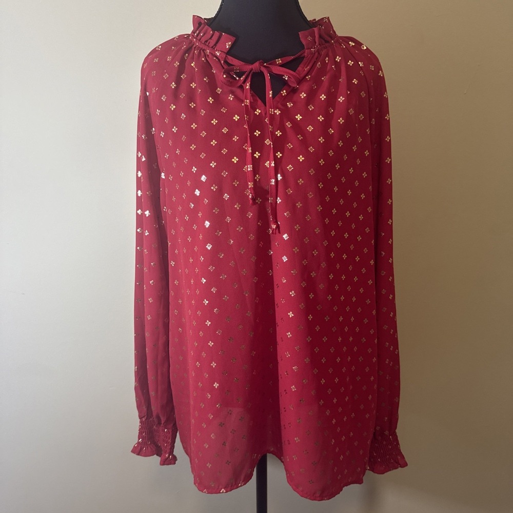Red And Gold Blouse Shirt Shear Time &‎ Tru Women's Size Large NWT